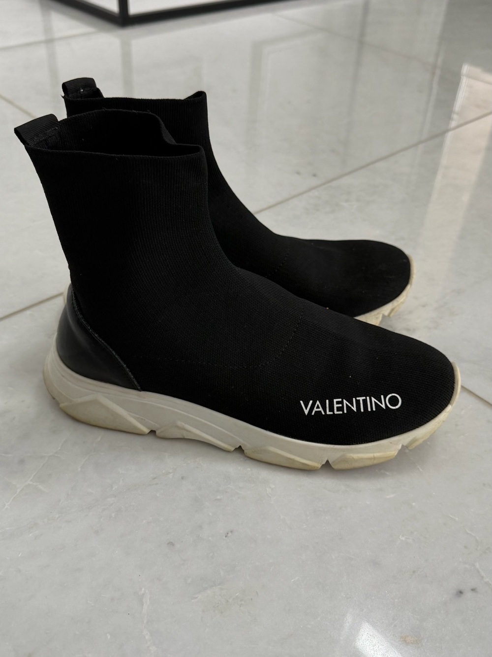 Valentino Black Sock Sneakers with White Logo